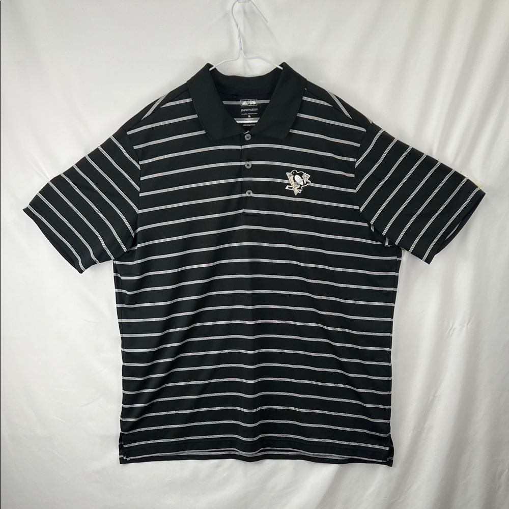 Adidas - Men’s Golf Shirt - Pure Motion- Penguins - XL - Black Whist Stripe